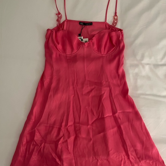 ZARA Pink Satin Corset Mini Dress - Picture 3 of 3